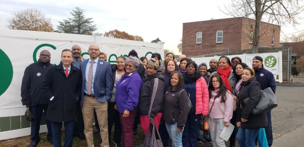 State Rep. Chris Perone joins 1199 President Rob Baril and 1199 members outside of Cassena Care of Norwalk to announce a strike deadline of December 10th, 2019.