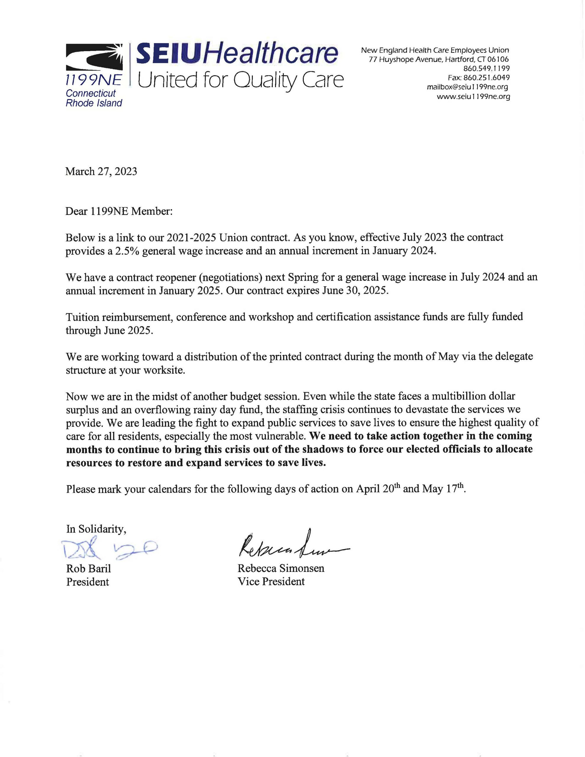 1199 Union Contract 2025 Deny Rosamund